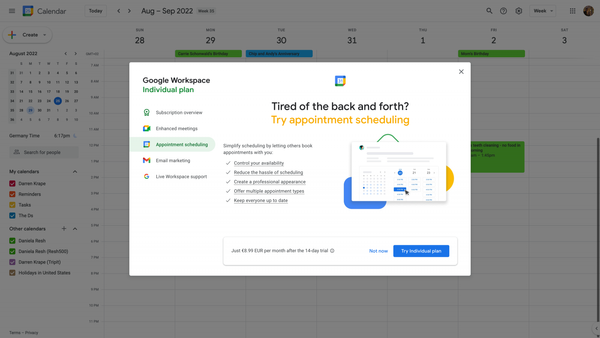 Google Calendar - Week of August 28, 2022