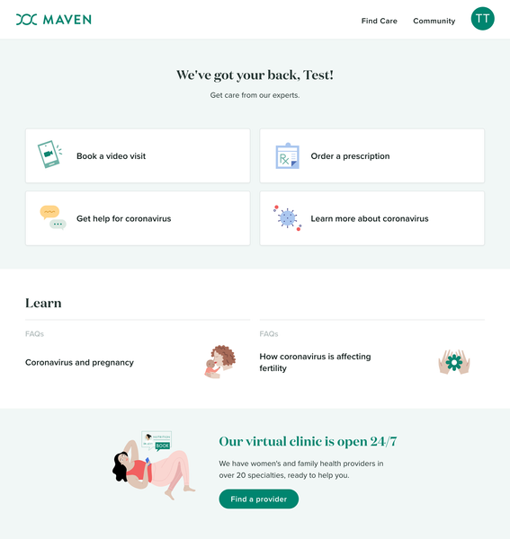 Your Maven dashboard | Maven. The Digital Clinic for Women.