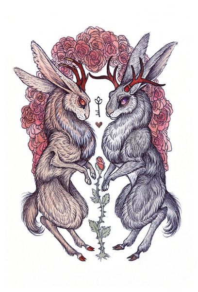 "Rare Hearts" Art Print by Caitlin Hackett on Society6 #illustration #bunny #drawing #antlers #rose