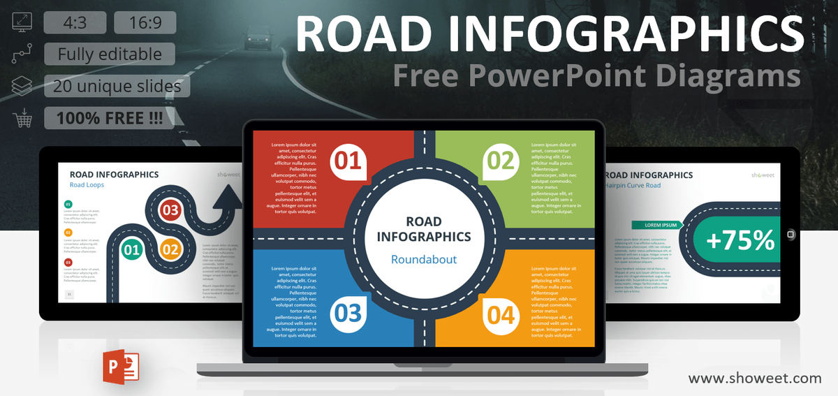 Road Infographics for PowerPoint - Showeet.com