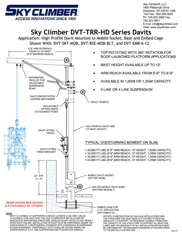 Davit Assembly 1.5 - High Profile - Mobile Embed Cage