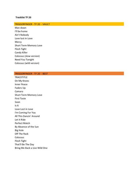 Tracklist TF 20