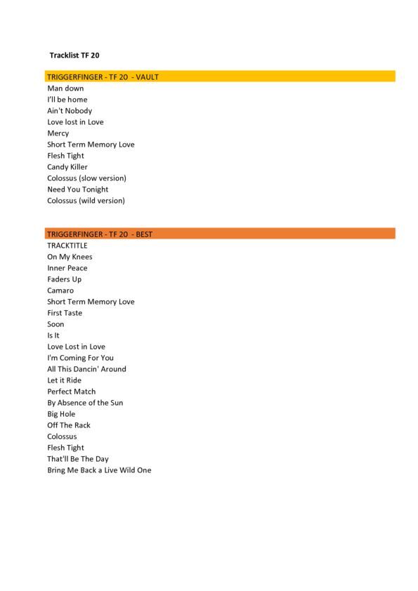 Tracklist TF 20