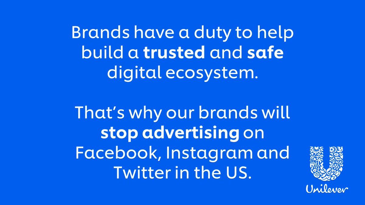 (2) Unilever #StaySafe on Twitter: "We have taken the decision to stop advertising on @Facebook, @I…