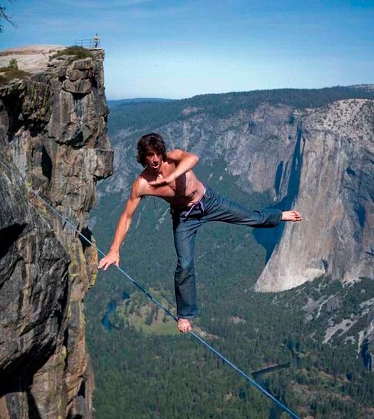 Dean Potter the slackline walker - who is also a rock climber - has carried out death-defying stunt…