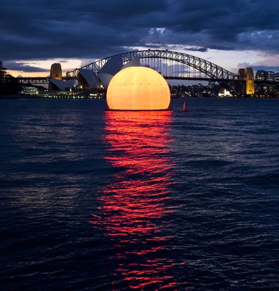 The enormous 12m high inflatable sun is a prop in Madama Butterfly, an outdoor opera performed on a…