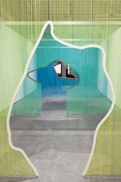 We first caught sight of one of Daniel Steegmann Mangrané's colorful curtains at Esther Schipper g…