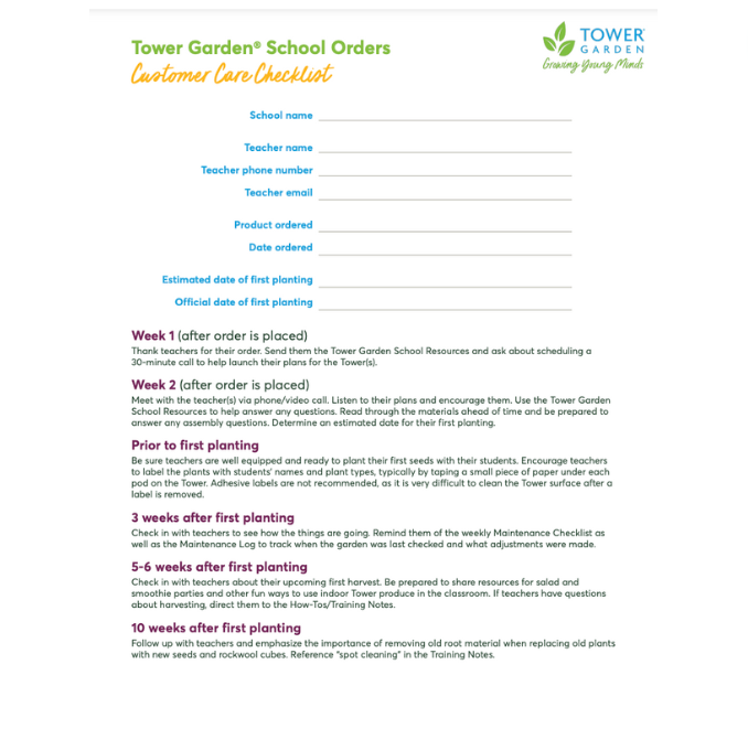 TG - School Order Customer Care Checklist