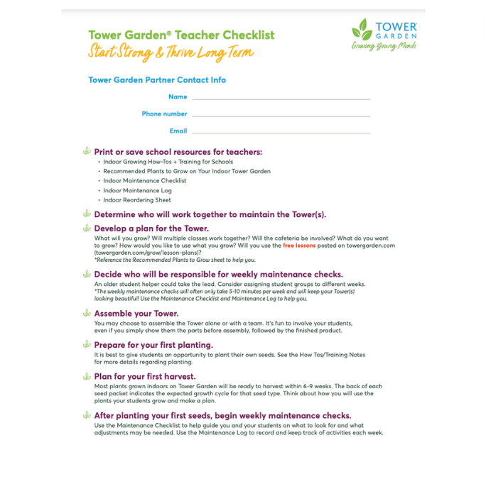 TG - Teacher Checklist