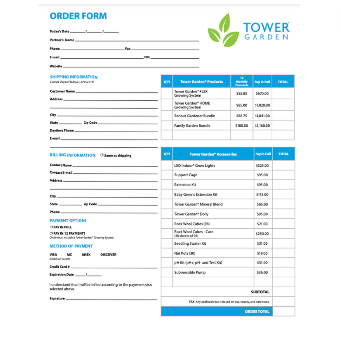 TG New Order Form