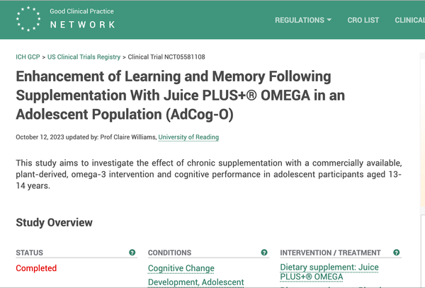 Juice Plus+ Omega Research in Adolescents