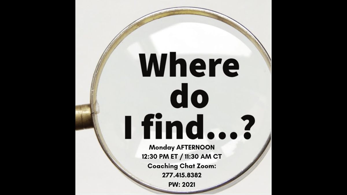 "Where do I find...?" - Part 1