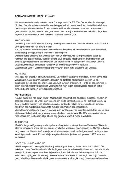 Achtergrond songs For Monumental People