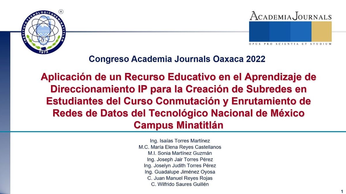 OXA121 - Aplicación de un Recurso Educativo en el Aprendizaje de Direccionamiento IP para la Crea…