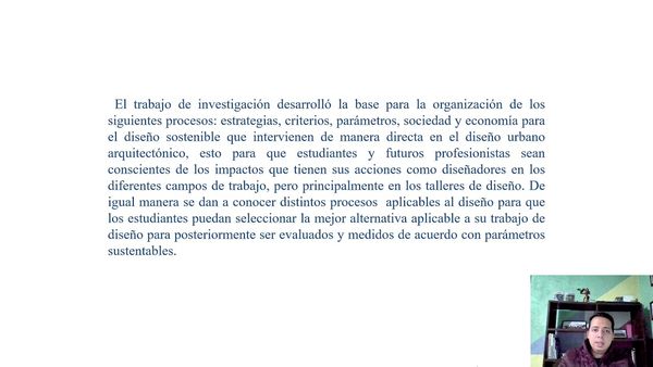 CCC-319 - LA SUSTENTABILIDAD EN EL DISEÑO URBANO ARQUITECTÓNICO: INTEGRACIÓN DE ELEMENTOS A EVAL…