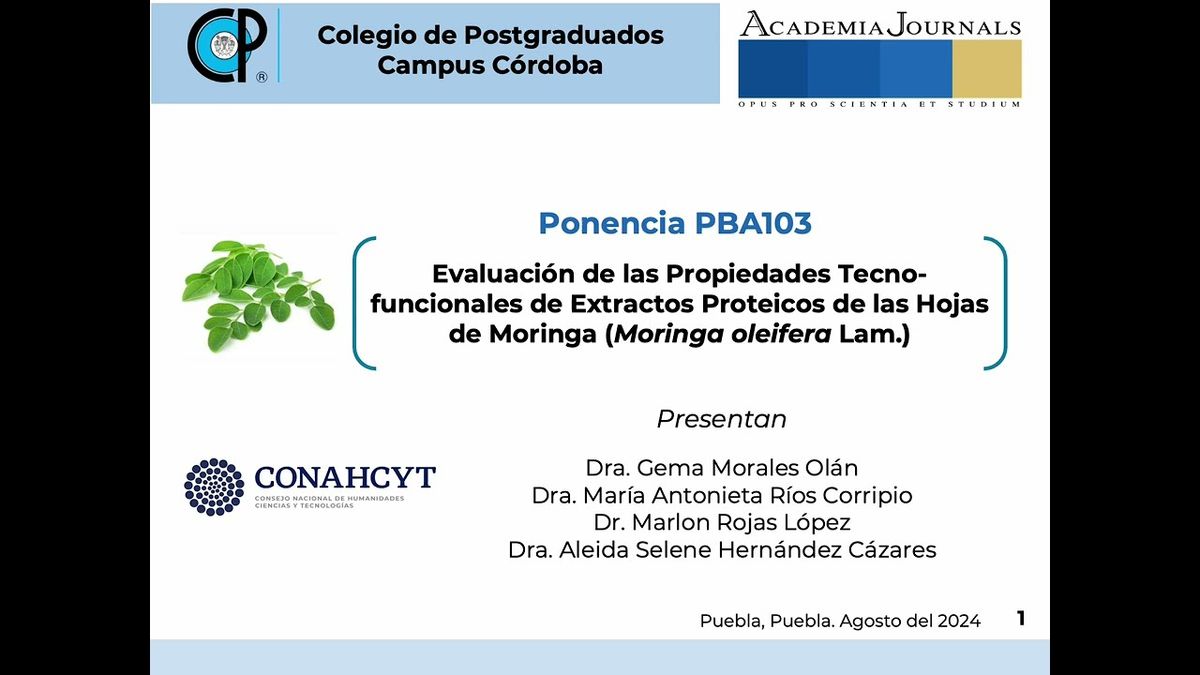 PBA103 - Evaluación de las Propiedades Tecno-funcionales de Extractos Proteicos de las Hojas de Mo…