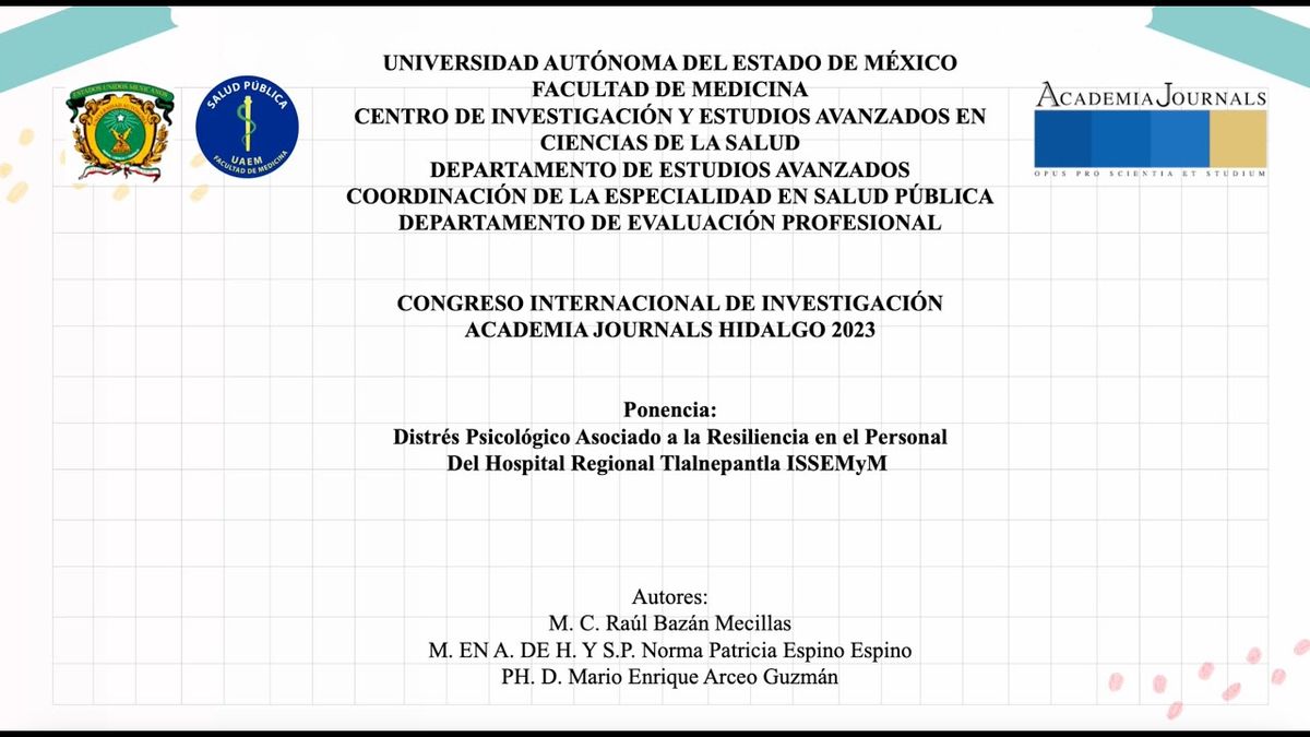 HLG157 - Distrés Psicológico Asociado a la Resiliencia en el Personal del Hospital Regional Tlal…