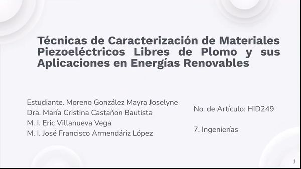 HID249 - Caracterización de Materiales Piezoeléctricos Libres de Plomo y sus Aplicaciones en Ener…