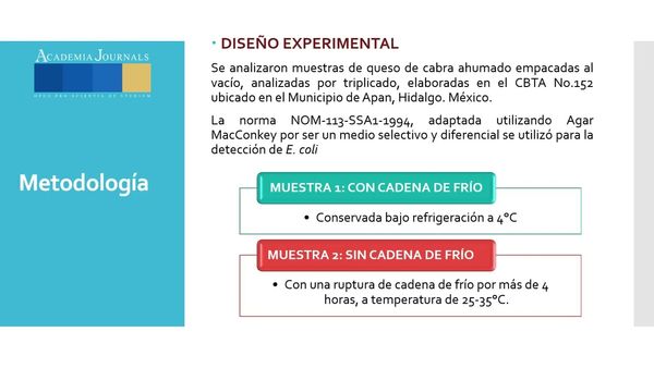 INT090- Evaluación del crecimiento de Escherichia coli en queso ahumado de cabra bajo condiciones …