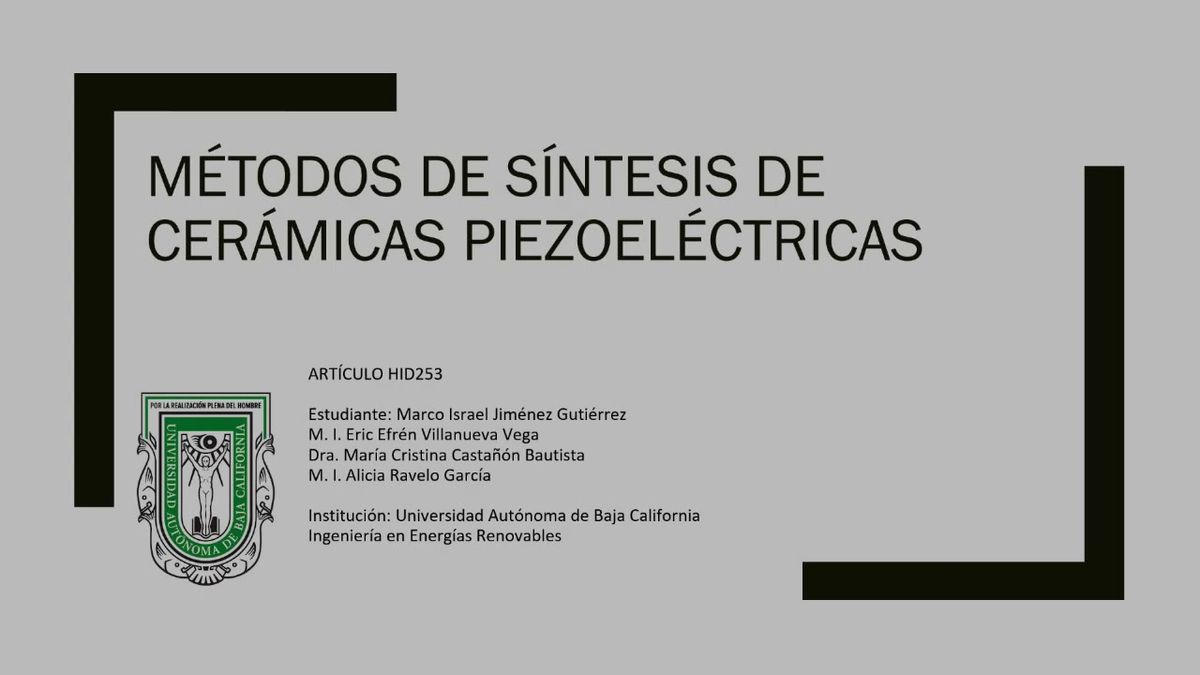 HID253 - Métodos de Síntesis de Cerámicas Piezoeléctricas