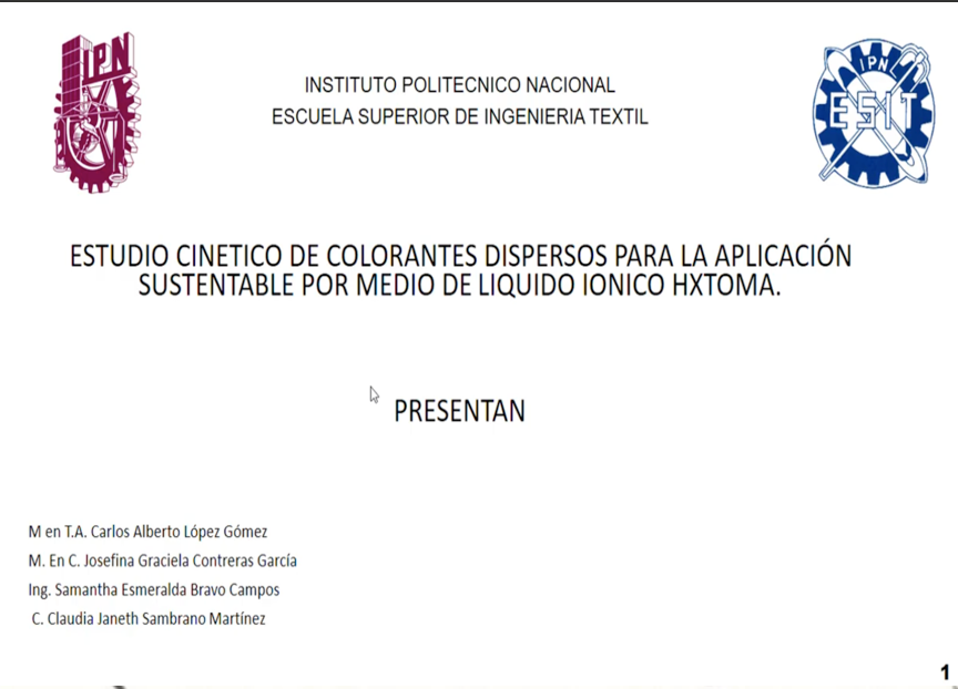 INT095- Estudio Cinético de Colorantes Dispersos para la Aplicación Sustentable por medio de Liqu…