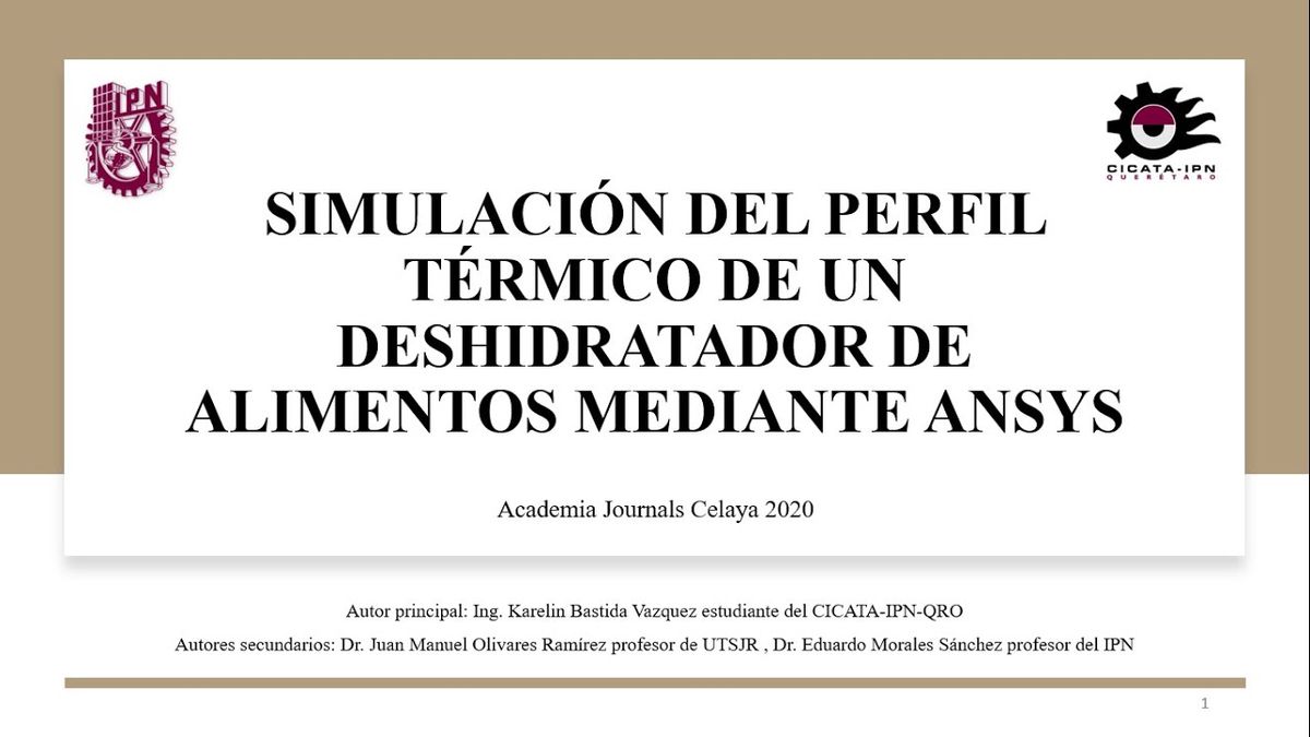 CCC-328 - SIMULACIÓN DEL PERFIL TÉRMICO DE UN DESHIDRATADOR DE ALIMENTOS MEDIANTE ANSYS