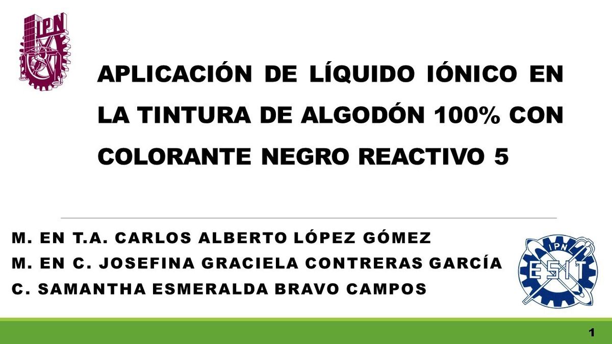 ITP048 - Aplicación de Liquido Iónico en Tintura de Algodón 100% con Colorante Negro Reactivo 5.