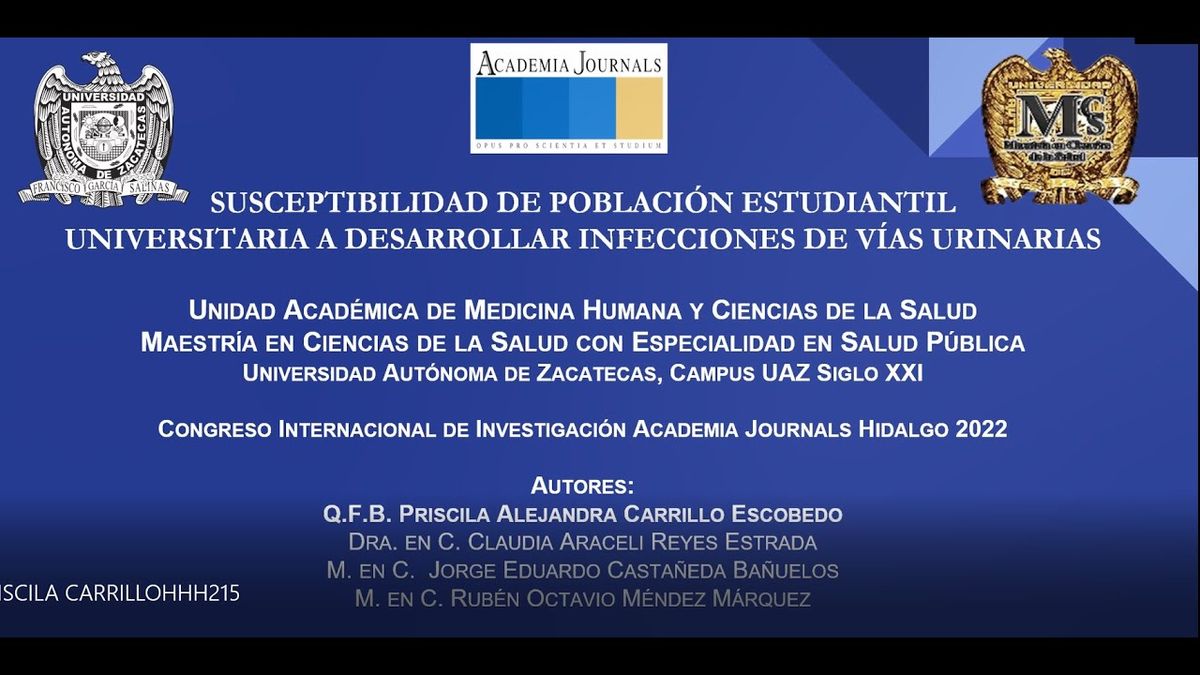 HHH215 - Susceptibilidad de población estudiantil universitaria a desarrollar infecciones de vía…