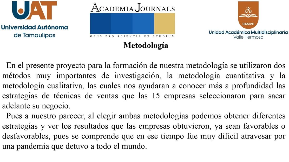 CHM196 - Técnicas de Ventas Aplicadas a las MyPymes durante la Pandemia en la Zona Centro de Vall…