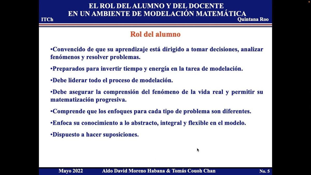 CHE039 - El Rol del Alumno y del Docente en un Ambiente de Modelación Matemática: Una Investigaci…