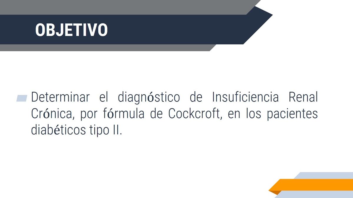 MOR404 - Diagnóstico de Insuficiencia Renal Crónica por la Fórmula de Cockcroft en Adultos con D…