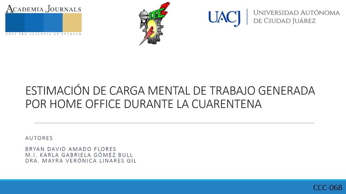 CCC-068 - ESTIMACIÓN DE CARGA MENTAL DE TRABAJO GENERADA POR HOME OFFICE DURANTE LA CUARENTENA