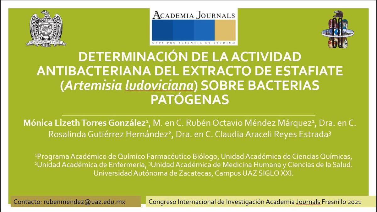 F077 - Determinación de la actividad antibacteriana del extracto de estafiate  (Artemisia ludovici…