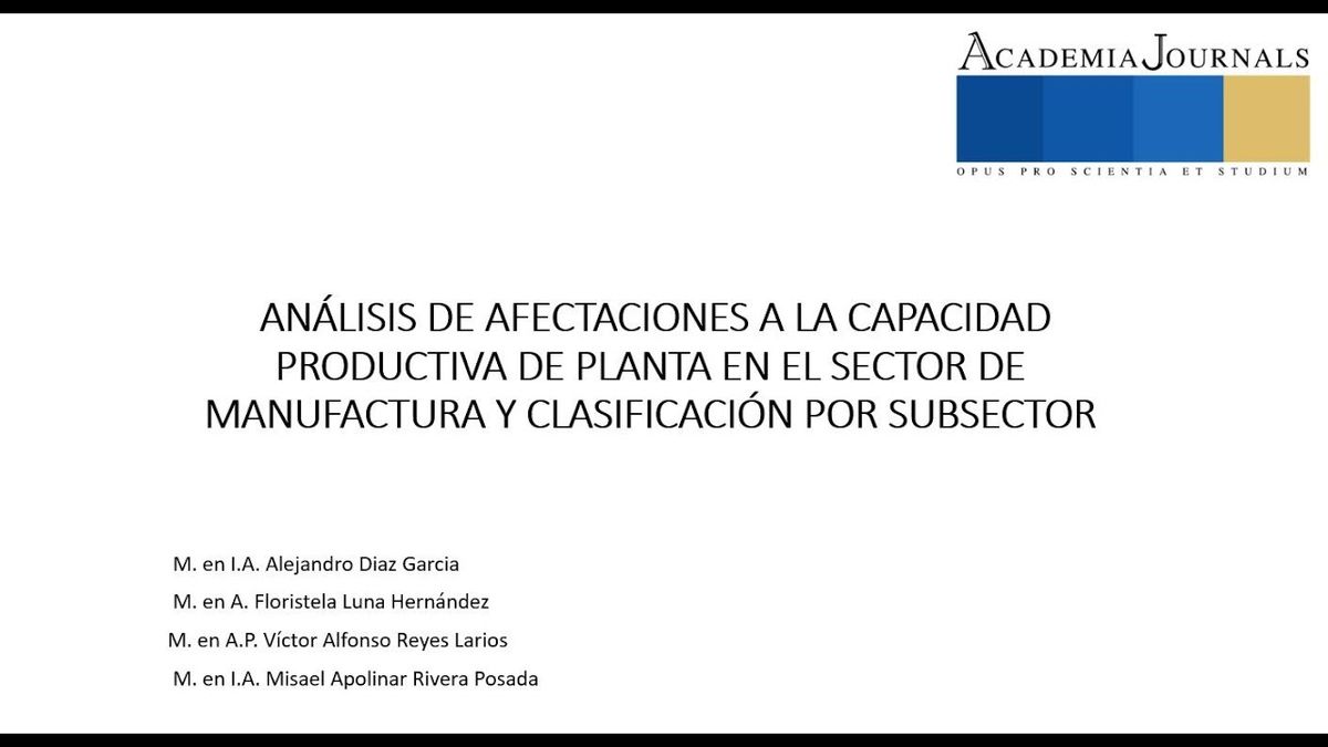 HID399 - Análisis de Afectaciones a la Capacidad Productiva de Planta en el Sector de Manufactura …