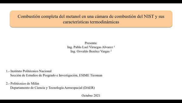HID324 - Combustión Completa del Metanol en una Cámara de Combustión del NIST y sus Característ…