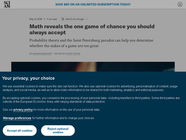 Math reveals the one game of chance you should always accept | Scientific American