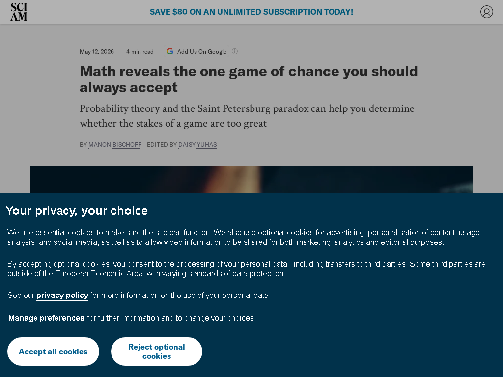 Math reveals the one game of chance you should always accept | Scientific American