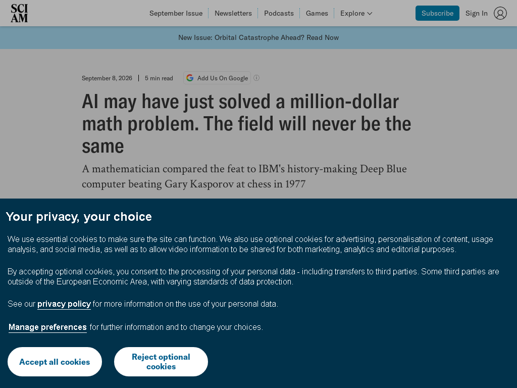 AI may have just solved a million-dollar math problem. The field will never be the same | Scientifi…