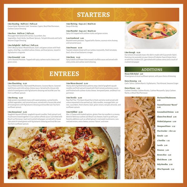 Cafe Gratitude, Menu (SPEC)