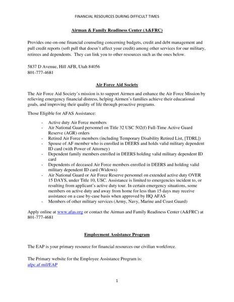 Hill AFB A&FRC Financial Resources in Difficult Times