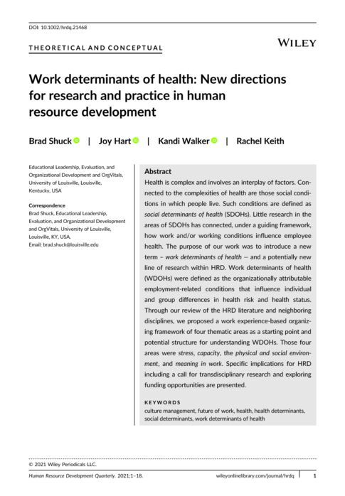 Work Determinants of Health