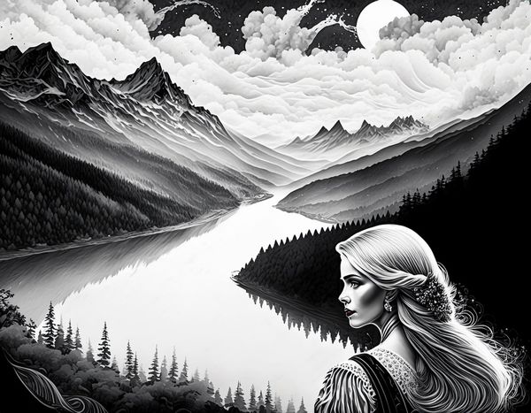 Firefly A vintage 1800s woman looks off over her shoulder, her long blonde hair extends all the way