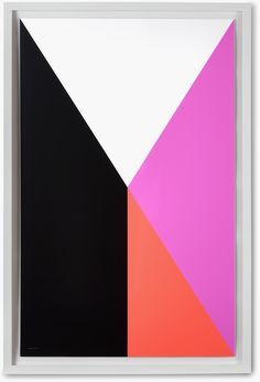 an abstract painting with black, pink, and white squares on the bottom half of it