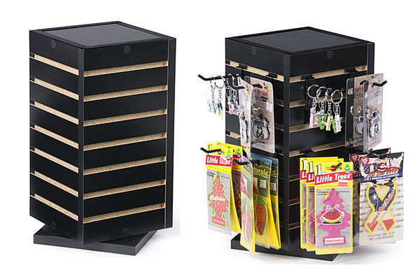 Slatwall Cube Display for Countertop, 4 Sides, Spinning Base