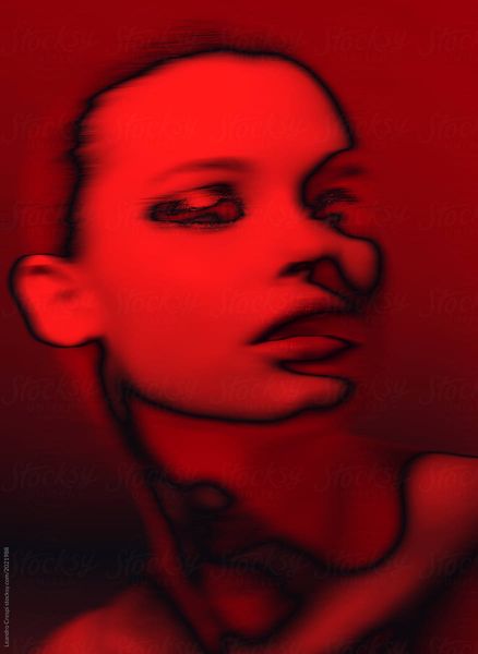 Creative elegant beauty portrait shot - red negative lights effect