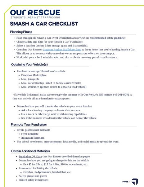 Smash a Car Event Checklist