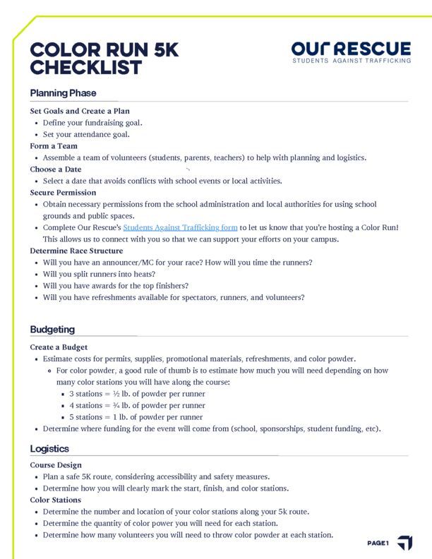 Color Run Event Checklist