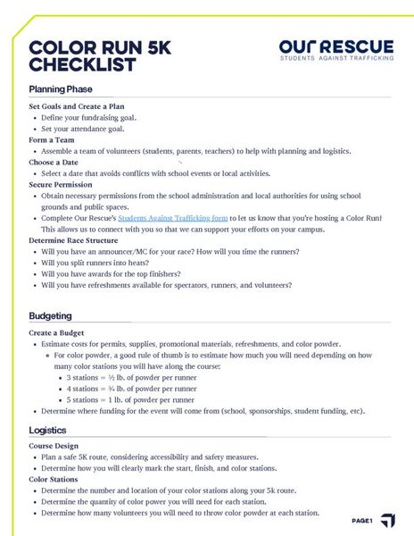 Color Run Event Checklist