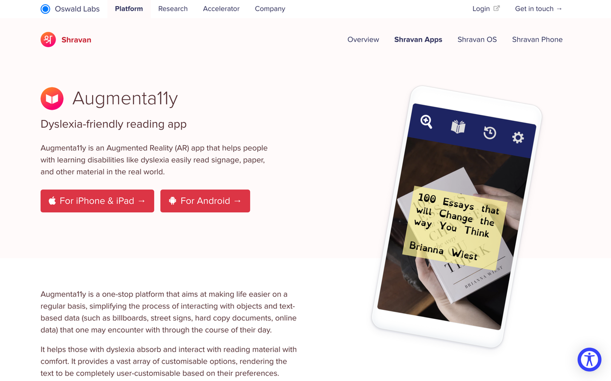 Augmenta11y · Dyslexia-friendly reading app · Shravan Apps by Oswald Labs