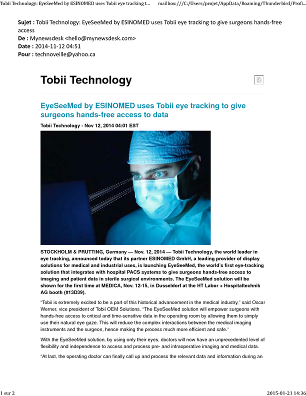 Tobii Technology_ EyeSeeMed by ESINOMED uses Tobii eye tracking to give surgeons hands-free access